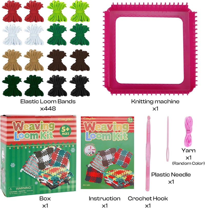 Caydo Christmas Weaving Loom Kit for Kids, Pot Holder Loom Kit for Girls 8-12, Include 448Pcs Weaving Loops(8 Colors), DIY Art and Craft Looms for Kid, Gift for Christmas & Craft-Loving Kids Age 8-12 - Image 3